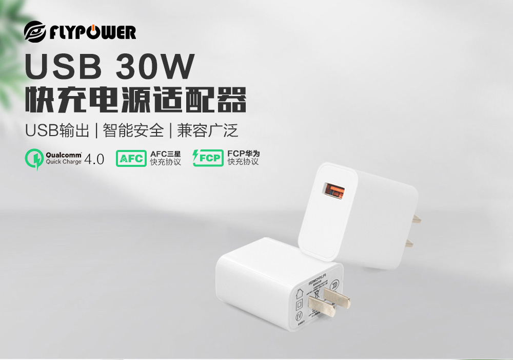 飛天鷹30W USB快充電源適配器，體積小巧，便攜性高